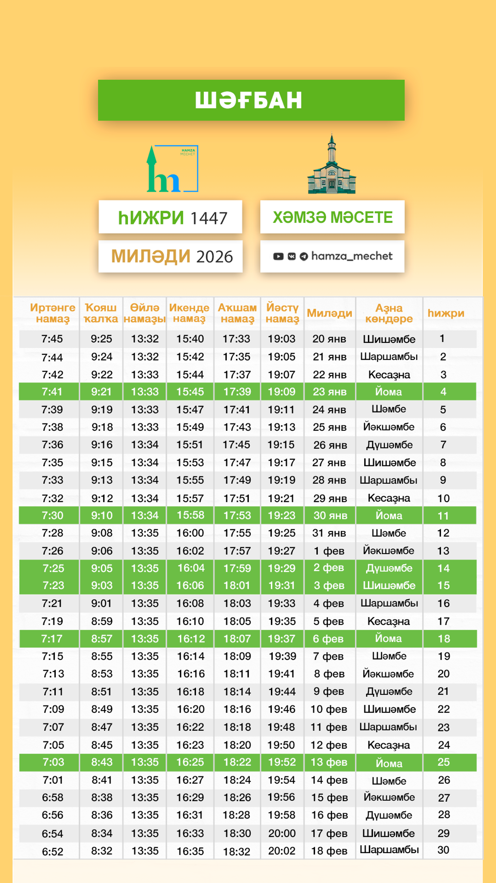Шәғбан айына – намаҙ уҡыу ваҡыты